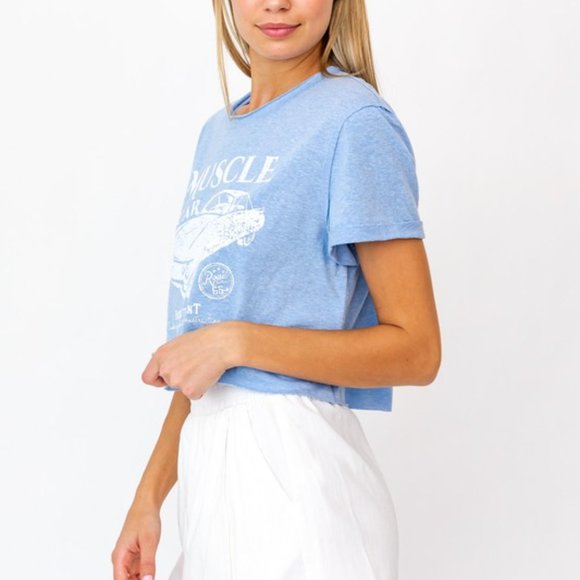 Blue Graphic Crop Top - Picture 4 of 8